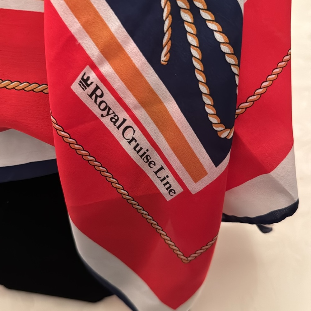 💯% Silk Scarf Royal Cruise line (OLCC-AF) Red White Blue Gold - Picture 3 of 7